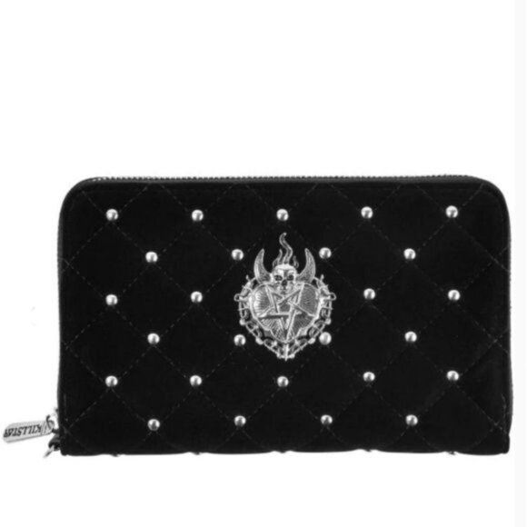 Killstar ✦ Unsacred Heart Velvet Wallet ✦ Black Studded Zip Clutch Deadstock NWT - Picture 3 of 5